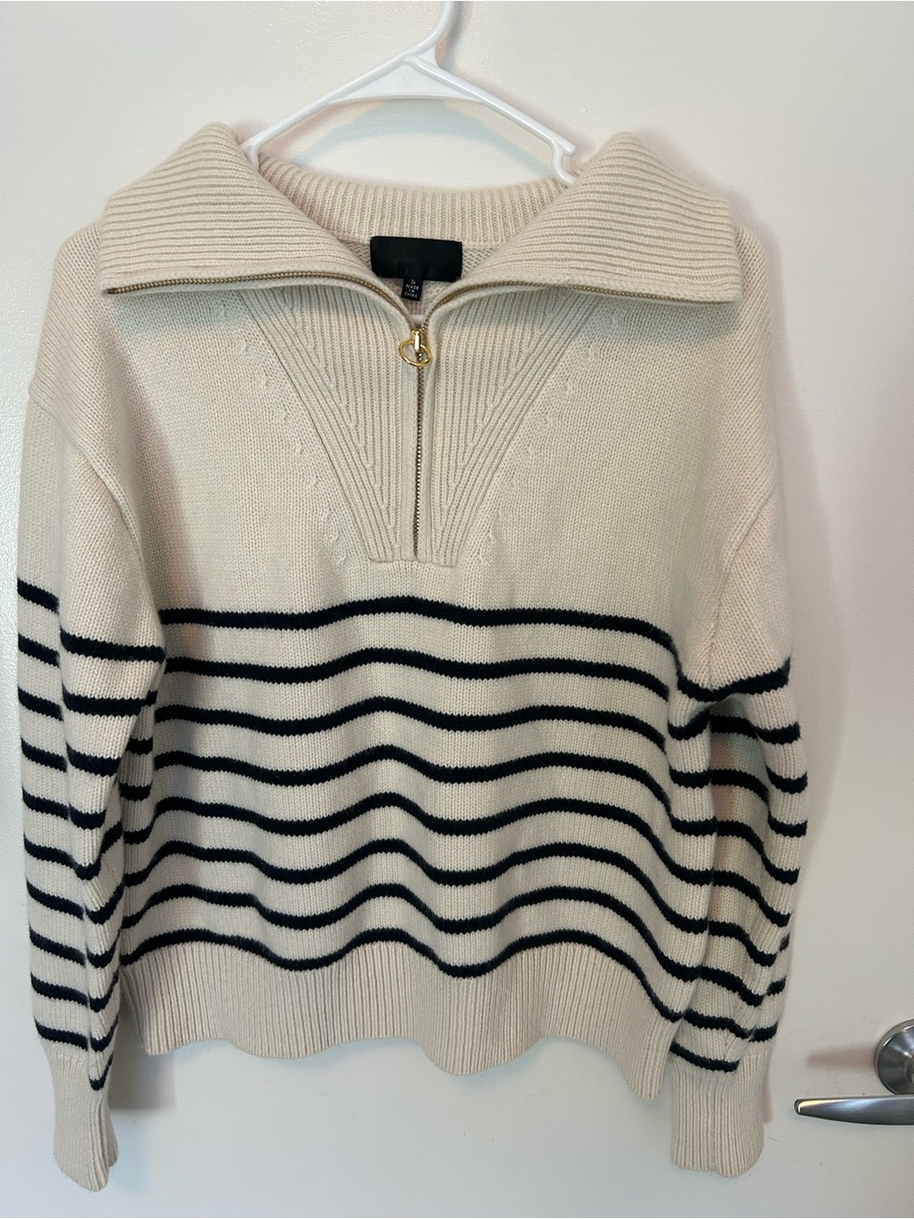 Nili Lotan Hester Striped Half-Zip Sweater 100% cashmere